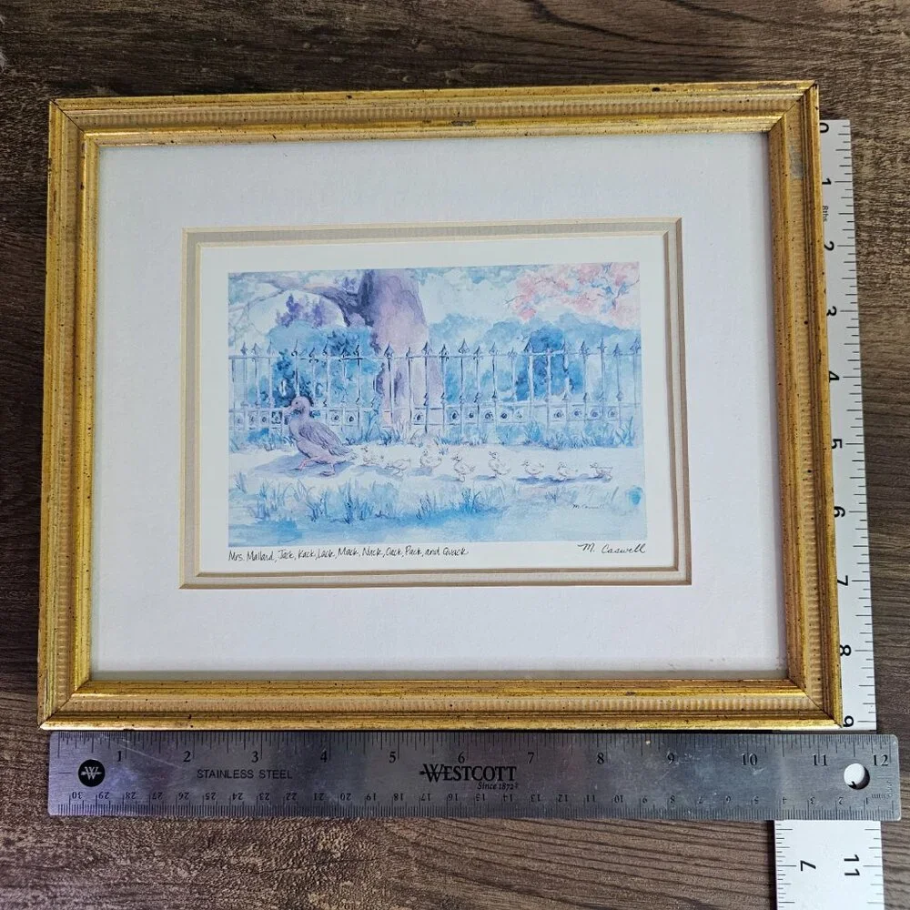 Marianne Caswell Mrs Mallard Double Matted Framed Print Golden Tone Frame